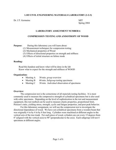 compression test of wood lab report|1.103 CIVIL ENGINEERING MATERIALS LABORATORY (1 .